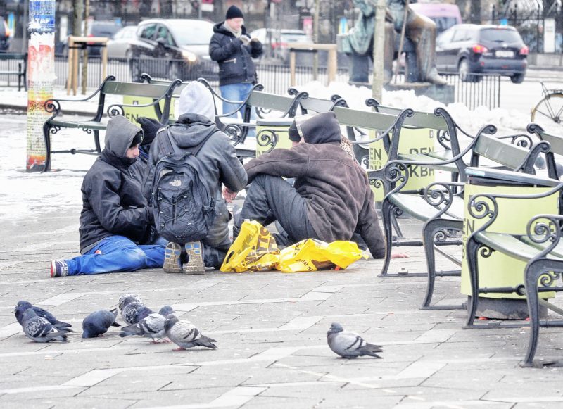 Pigeons, teenagers and empty benches, Copenhagen